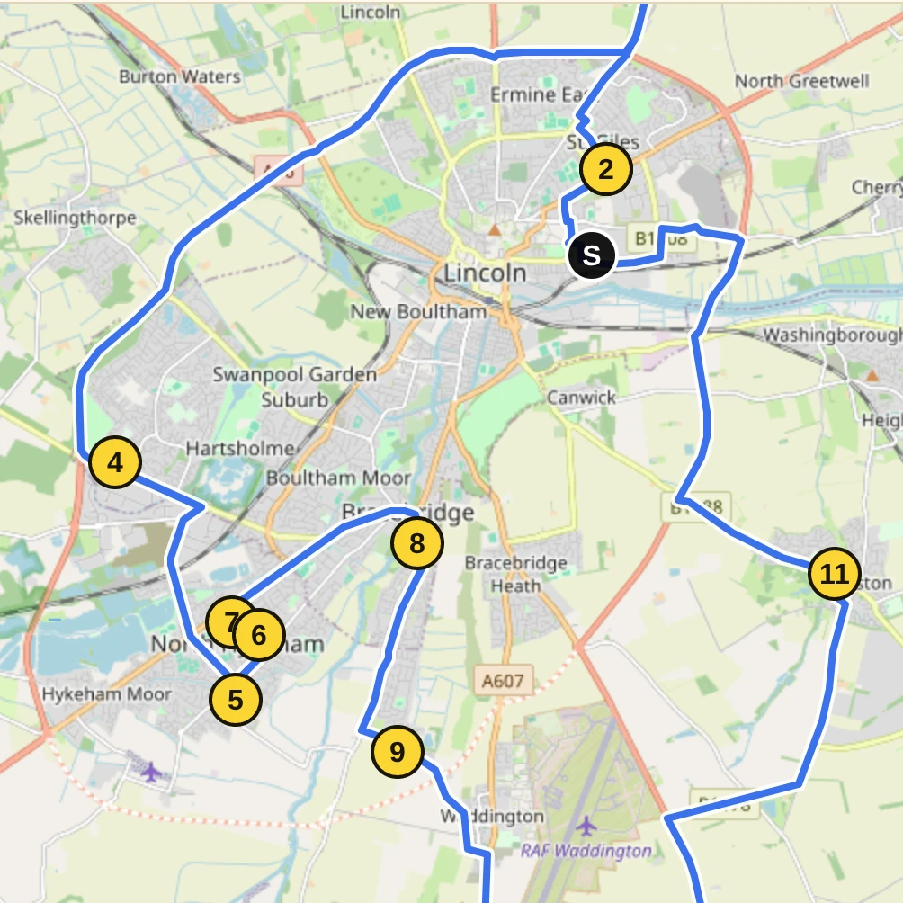 Naomi’s bezorgroute met meerdere stops rond Lincoln